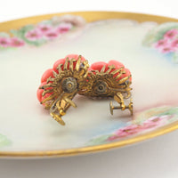 Miriam Haskell Earrings, Vintage Earrings, Haskell Coral Earrings, Clip On Earrings, Haskell Jewelry, Screwback Earrings, Haskell Jewellery