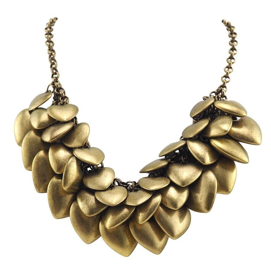 Joan Rivers Necklace, Puffy Heart Necklace, Joan Rivers Jewelry, Bauble Necklace, Vintage Style Necklace, Aged Brass, Statement Necklace