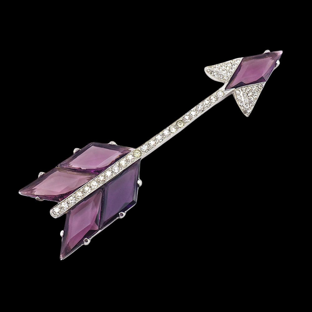 Arrow Brooch, 1940s Brooch, Large Brooch, Vintage Brooch, Glass Stones, Rhinestone Brooch, Long Brooch, Statement Brooch, Art Deco Brooch