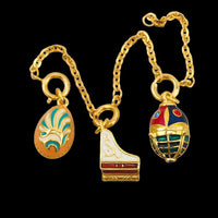 Joan Rivers Charms, Joan Rivers Egg, Charm Extension, Set of 3, Faberge Egg, Egg Necklace, Piano Charm, Charm Set, Enamel Egg Charm