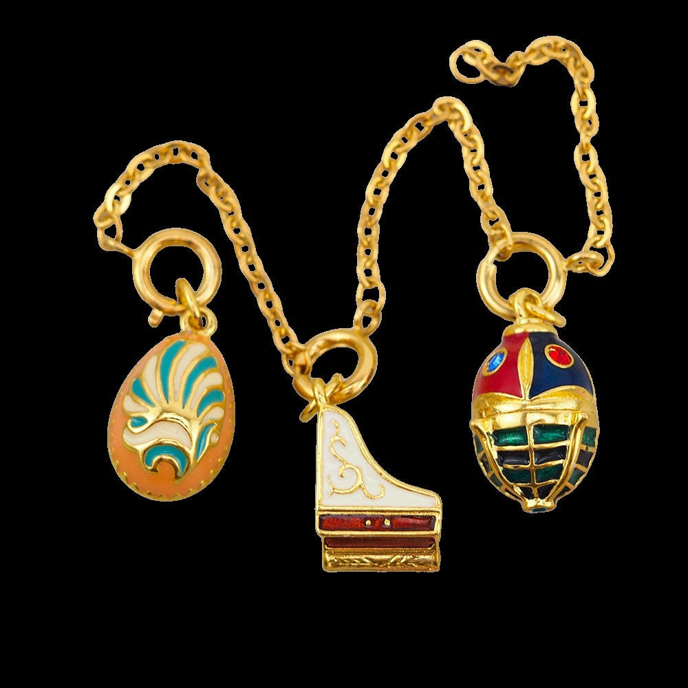 Joan Rivers Charms, Joan Rivers Egg, Charm Extension, Set of 3, Faberge Egg, Egg Necklace, Piano Charm, Charm Set, Enamel Egg Charm