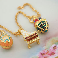 Joan Rivers Charms, Joan Rivers Egg, Charm Extension, Set of 3, Faberge Egg, Egg Necklace, Piano Charm, Charm Set, Enamel Egg Charm