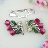 Coro Duette, Coro Dress Clip, Coro Berry Brooch, Coro Enamel Brooch, 1940s Dress Clip, Dress Clip Duette, Moonglow Brooch, Vintage Clips
