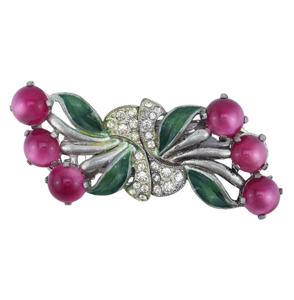 Coro Duette, Coro Dress Clip, Coro Berry Brooch, Coro Enamel Brooch, 1940s Dress Clip, Dress Clip Duette, Moonglow Brooch, Vintage Clips