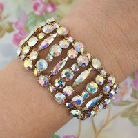 Wide Sherman Rhinestone Bracelet, Vintage Bracelet, Aurora Borealis Bracelet, Sherman Bracelet, Sherman Jewelry, Bridal Jewelry, Crystal