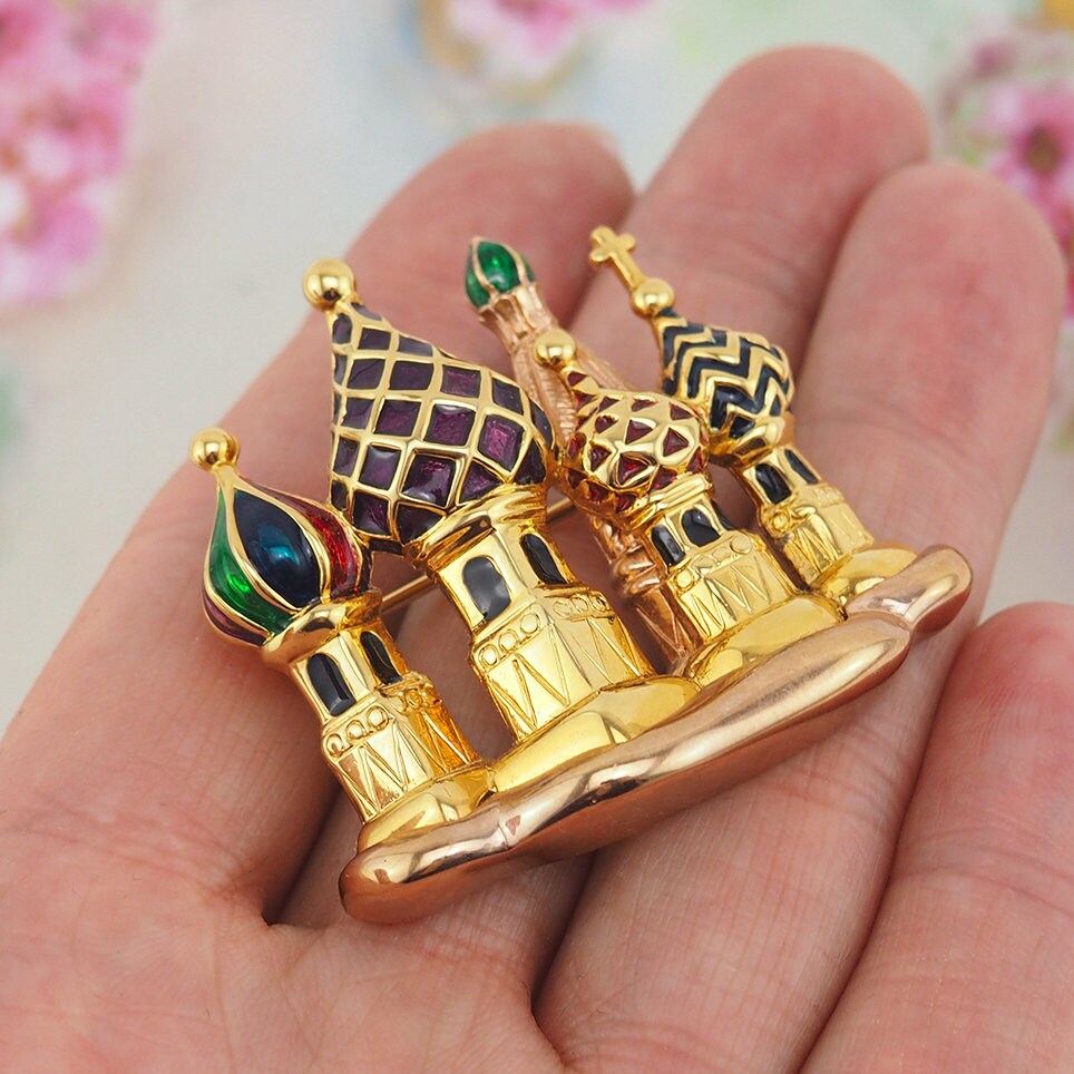 Joan Rivers Brooch, Cathedral Brooch, St. Basils Cathedral, Enamel Brooch, Designer Brooch, Joan Rivers Jewelry, Joan Rivers Pin