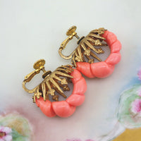 Miriam Haskell Earrings, Vintage Earrings, Haskell Coral Earrings, Clip On Earrings, Haskell Jewelry, Screwback Earrings, Haskell Jewellery