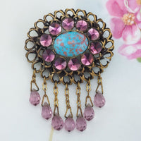 Kandell & Marcus Brooch, Vintage Brooch, Glass Drops Brooch, Antique Style Brooch, Drop Brooch, Art Glass Brooch, Brooch Vintage, Brooch Pin