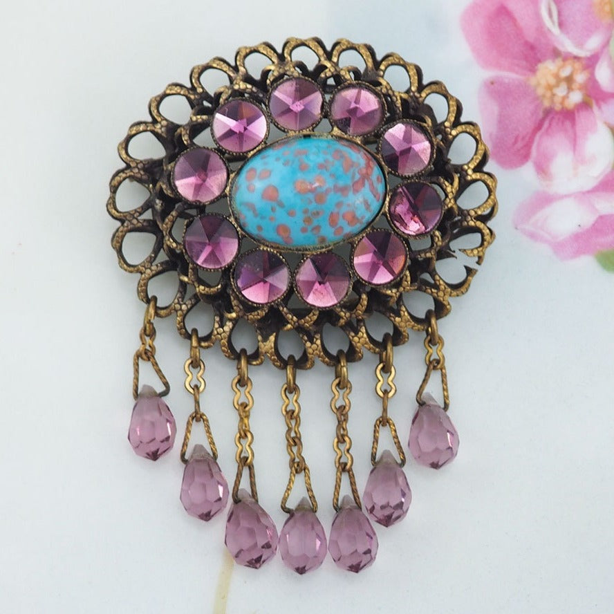 Kandell & Marcus Brooch, Vintage Brooch, Glass Drops Brooch, Antique Style Brooch, Drop Brooch, Art Glass Brooch, Brooch Vintage, Brooch Pin