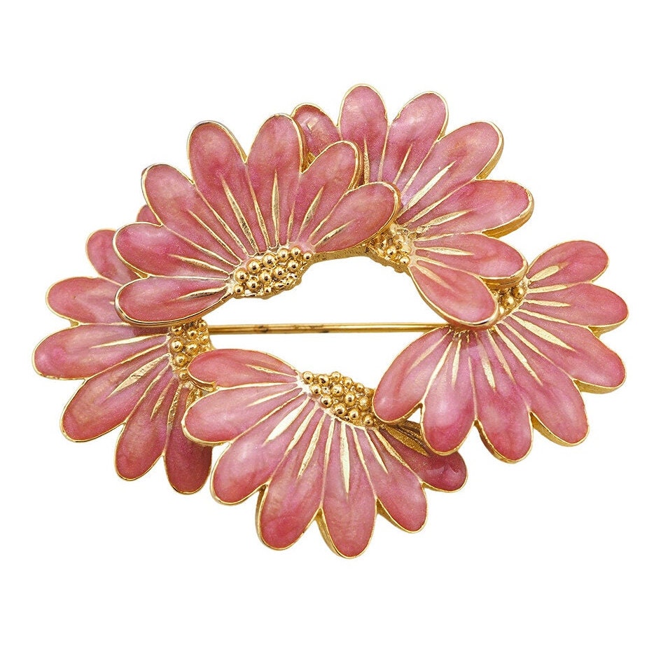 Orena Paris, Pink Enamel Flower Brooch , Vintage Flower Brooch, Flower Pin, Pink Brooch, Flower Brooch, Enamel Brooch, French Brooch