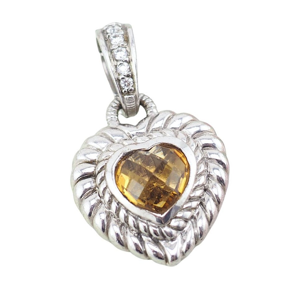 Judith Ripka Enhancer, Heart Pendant, Citrine Pendant, Heart Enhancer, Sterling Enhancer, Judith Ripka Pendant, Sterling Silver Heart, 925