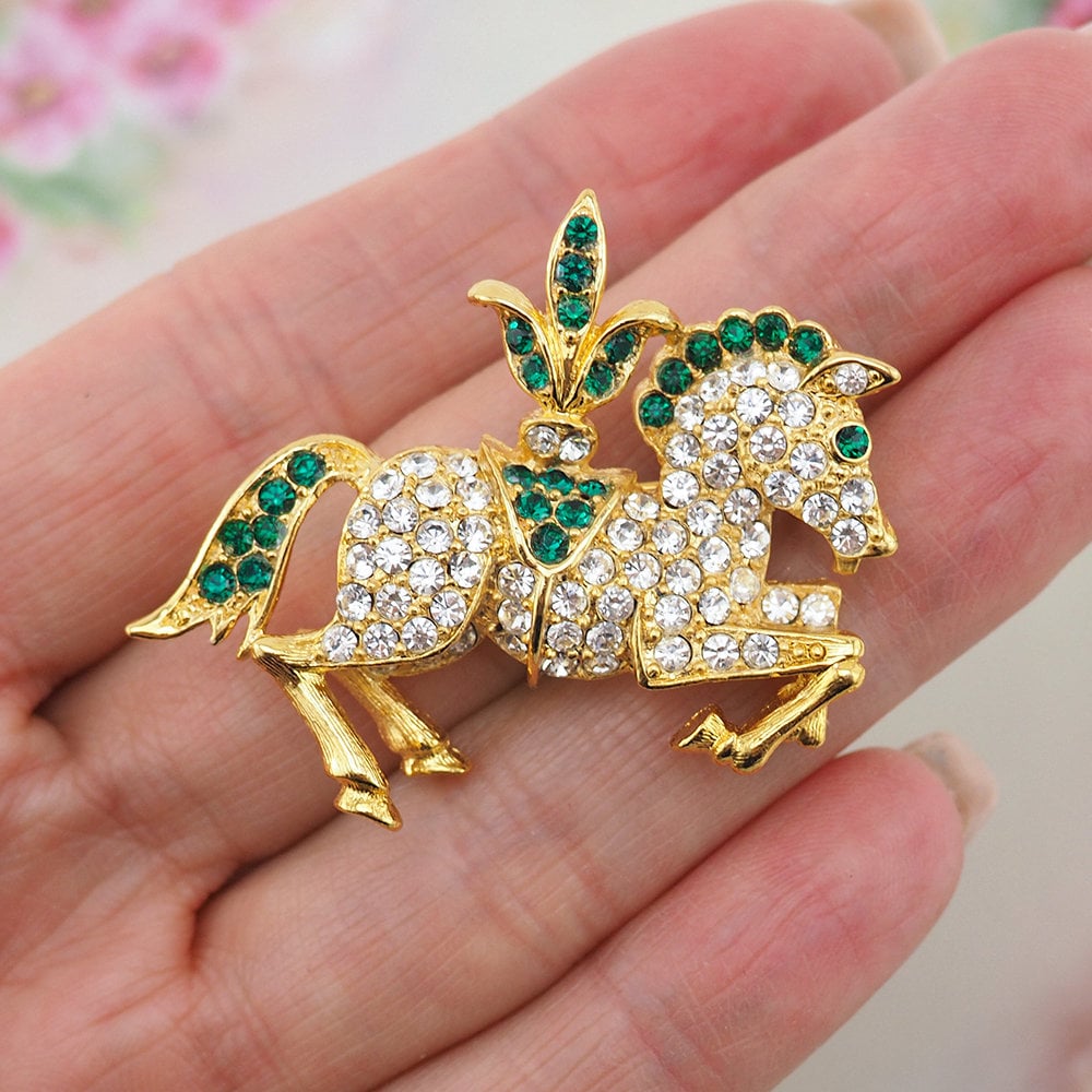 Napier Brooch, Carousel Horse Brooch, Vintage Brooch, Horse Pin, Figural Brooch, Napier Jewelry, Rhinestone Brooch, Gold Plated Brooch