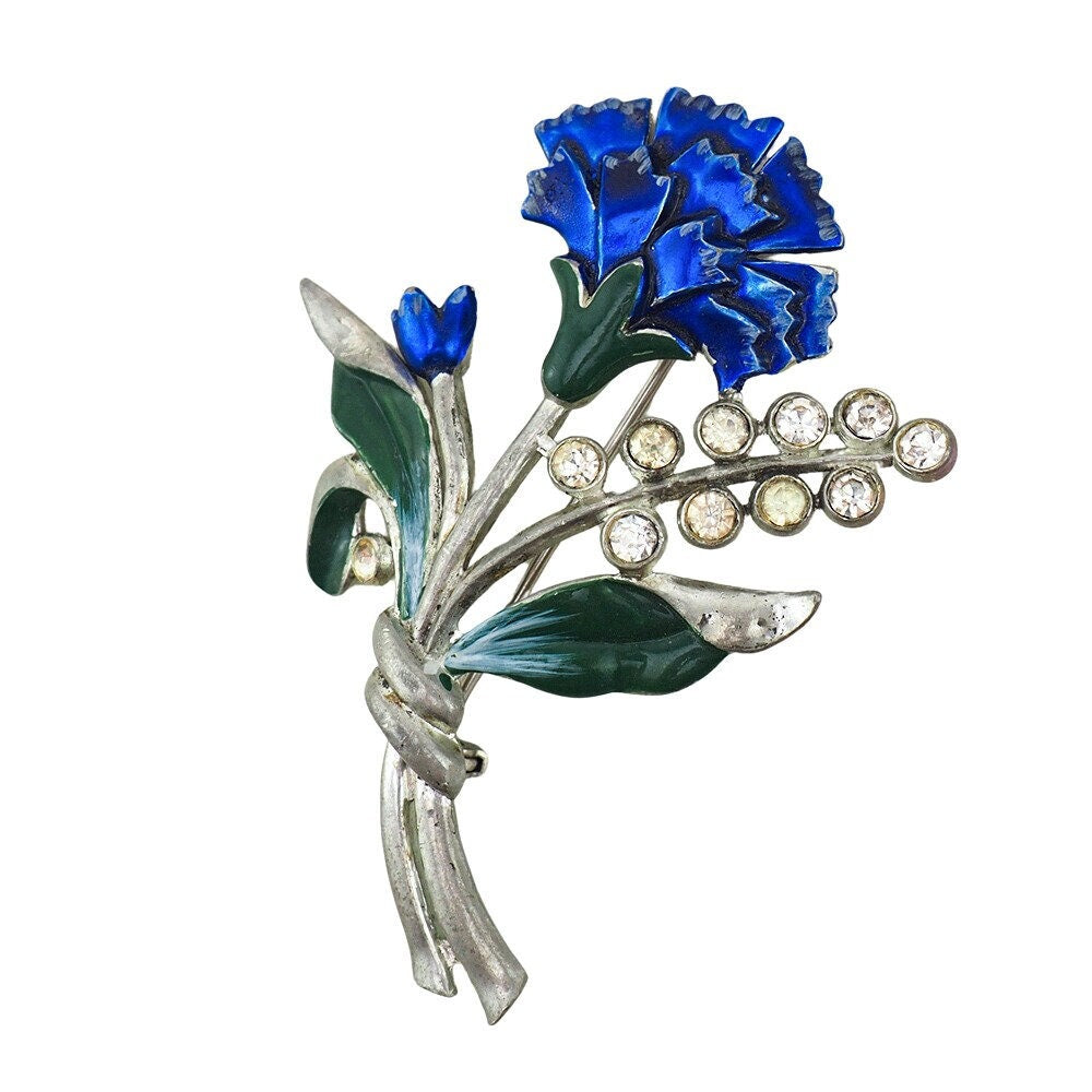 Vintage Flower Brooch, 1930s Brooch, Enamel Brooch, Pot Metal Brooch, Vintage Brooch, Floral Brooch, 1930s Jewelry, Blue Flower, Vintage Pin