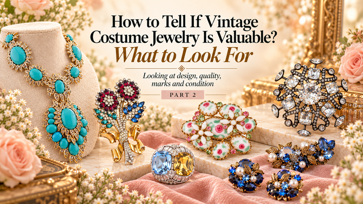 identifying valuable vintage costume jewelry by design, quality, marks and condition.