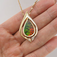 14K Gold Ammolite Pendant Brooch