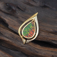 Broche pendentif ammolite en or 14 carats