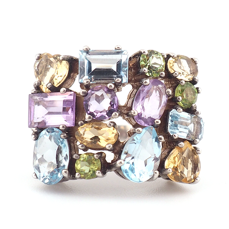 Silver Gemstone Cluster Ring