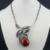 Art Nouveau Inspired Silver Amber Pendant Necklace