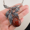 Art Nouveau Inspired Silver Amber Pendant Necklace