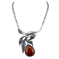 Art Nouveau Inspired Silver Amber Pendant Necklace