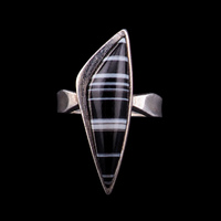 Long Vintage Sterling Silver Modernist Banded Agate Ring
