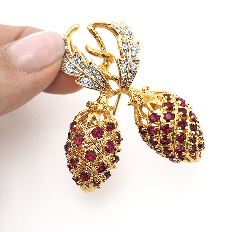 Camrose Kross, Berry Brooch, Jacqueline Kennedy Jewelry, Rhinestone Brooch, Fruit Brooch, Expecting Mom Gift, Camrose And Kross, Fruit Pin