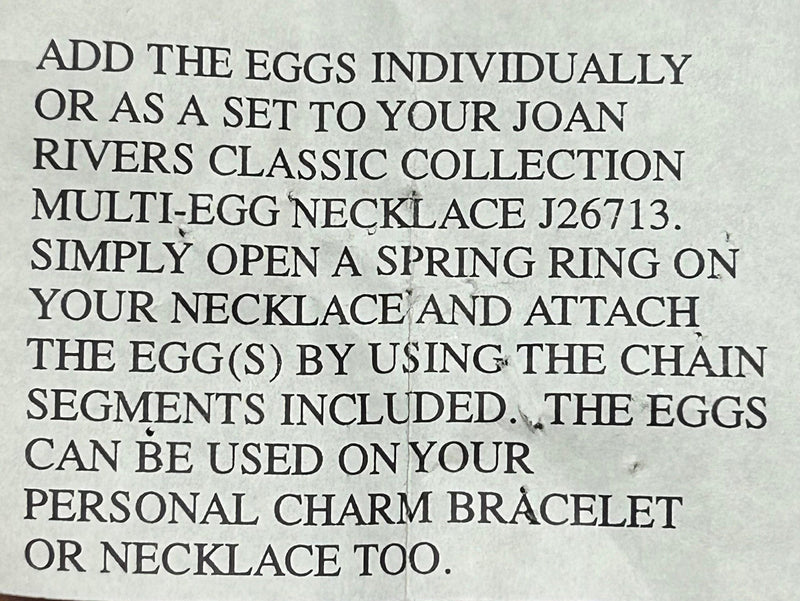 Joan Rivers Charms, Joan Rivers Egg, Charm Extension, Set of 3, Faberge Egg, Egg Necklace, Egg Charm, Cards Charm, Bird Charm, Enamel Egg