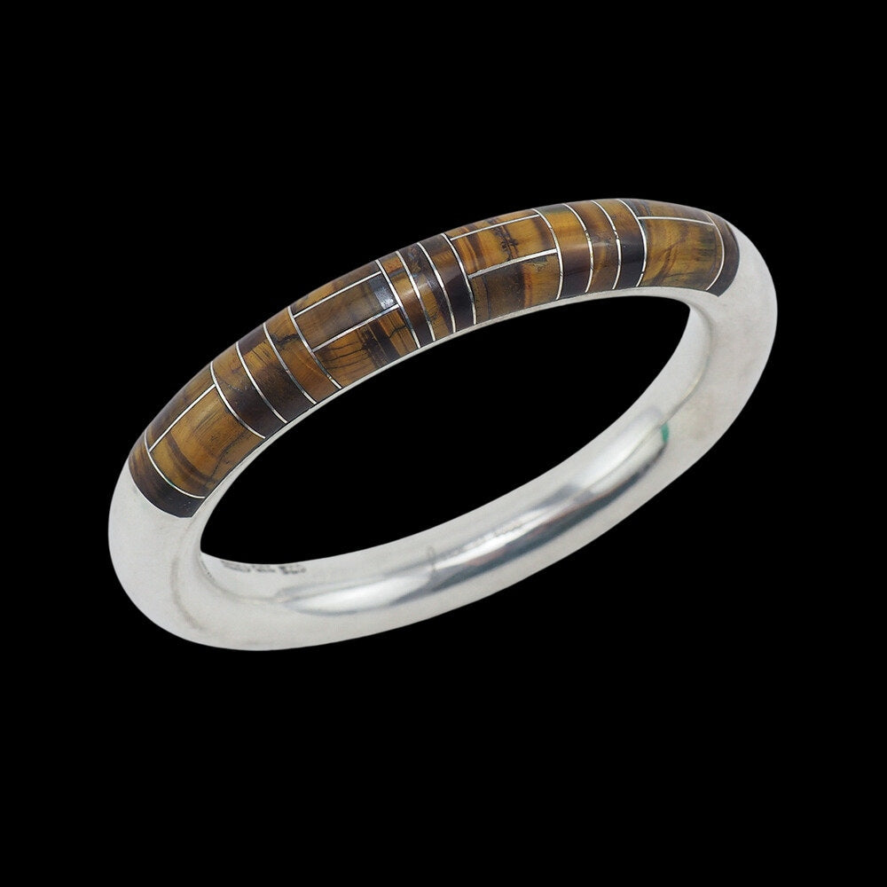 Mexican Bracelet, Tiger Eye Inlay, Mexico Silver Jewelry, Vintage Bracelet, Mexico 925, Silver Inlay, Bangle Bracelet, Silver Bangle