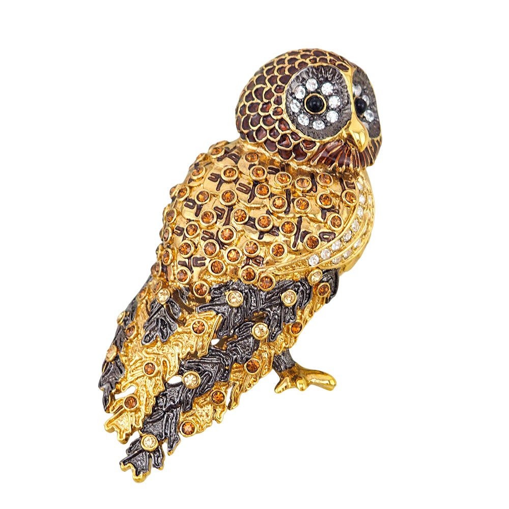 Nolan Miller Brooch, Nolan Miller Jewelry, Owl Brooch, Rhinestone Brooch, Bird Brooch, Figural Brooch, Animal Brooch, Crystal Brooch