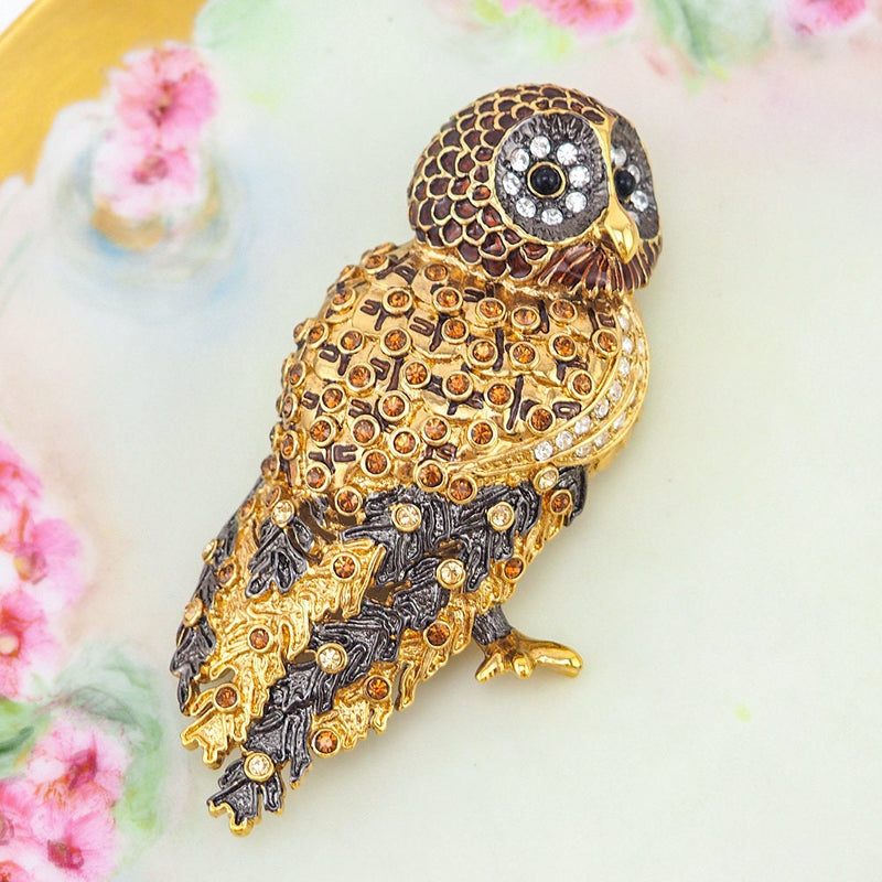 Nolan Miller Rhinestone Owl Brooch – Vintage Jewelry Girl