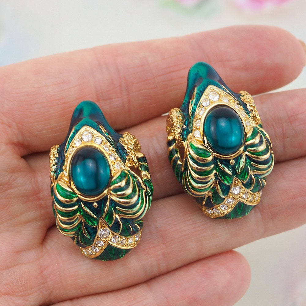 Vintage Signed Craft Ram Head Bracelet Earring Set – Vintage