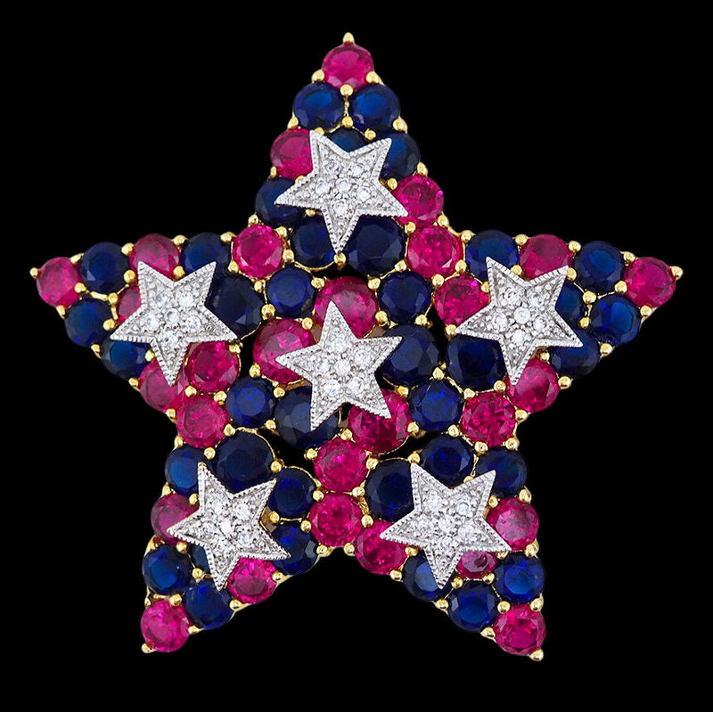 Joan Rivers Brooch, Star Brooch, Red White Blue Brooch, Rhinestone Brooch, Crystal Star Pin, Gold Tone Brooch, Multicolor Brooch