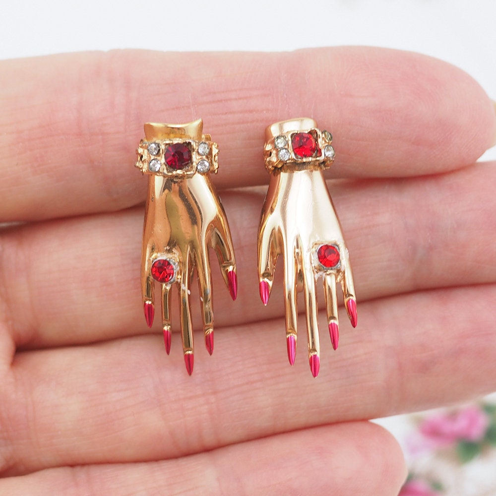 1940s Coro Sterling Hand Earrings - Adolph Katz – Vintage Jewelry Girl