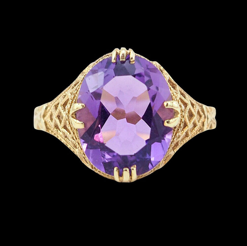 Gold Amethyst Ring, 14K Gold Ring, Vintage Gold Ring, Filigree Ring, Amethyst Ring, Solitaire Ring, February Birthstone Ring, 585 Gold Ring