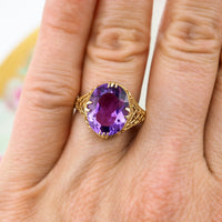 Gold Amethyst Ring, 14K Gold Ring, Vintage Gold Ring, Filigree Ring, Amethyst Ring, Solitaire Ring, February Birthstone Ring, 585 Gold Ring