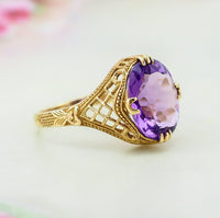 Gold Amethyst Ring, 14K Gold Ring, Vintage Gold Ring, Filigree Ring, Amethyst Ring, Solitaire Ring, February Birthstone Ring, 585 Gold Ring