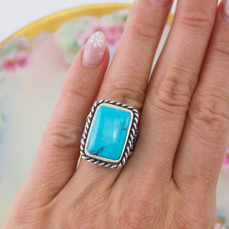 Turquoise Ring, Sterling Silver Ring, Barse Ring, Southwestern Ring, Blue Stone Ring, Statement Ring, Size 6 Ring, Rectangular Ring, 925