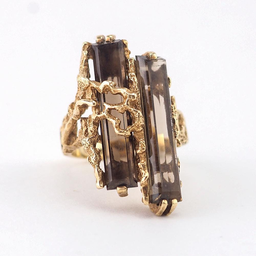 10K Gold Smoky Topaz Brutalist Ring – Vintage Jewelry Girl