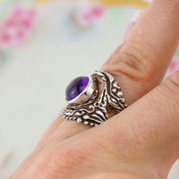 Amethyst Ring, Sterling Silver Ring, Handmade Ring, Cabochon Ring, Cocktail Ring, Heavy Ring, Estate Ring, Vintage Ring, 925 Ring