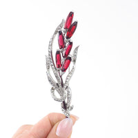 Trifari Brooch, Red Trifari Brooch, Trifari 1940s Brooch, Trifari Lozenges Flower Brooch, 1940s Brooch, Vintage Brooch, Rhinestone Brooch