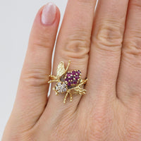 Gold Ruby Ring, Diamond Gold Ring, Diamond Ruby Ring, 14K Gold Ring, Vintage Gold Ring, Insect Ring, 585 Gold Ring, Size 7 ring, Estate Ring