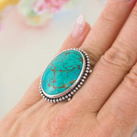 Turquoise Ring, Sterling Silver Ring, Southwestern Ring, Blue Stone Ring, Big Turquoise Ring, Statement Ring, Size 6 Ring, Oval Ring, 925