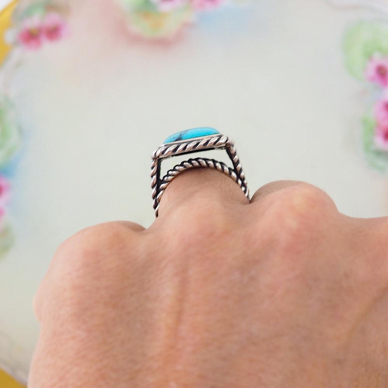 Turquoise Ring, Sterling Silver Ring, Barse Ring, Southwestern Ring, Blue Stone Ring, Statement Ring, Size 6 Ring, Rectangular Ring, 925