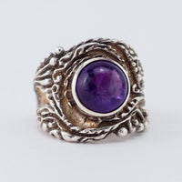 Amethyst Ring, Sterling Silver Ring, Handmade Ring, Cabochon Ring, Cocktail Ring, Heavy Ring, Estate Ring, Vintage Ring, 925 Ring