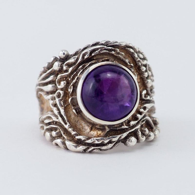 Amethyst Ring, Sterling Silver Ring, Handmade Ring, Cabochon Ring, Cocktail Ring, Heavy Ring, Estate Ring, Vintage Ring, 925 Ring