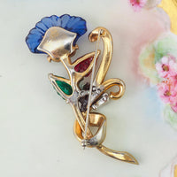 Mazer Flower Brooch, Flower Brooch, Glass Flower Brooch, Vintage Brooch, 1940s Brooch, Mazer Jewelry, Rhinestone Brooch, Joseph Mazer