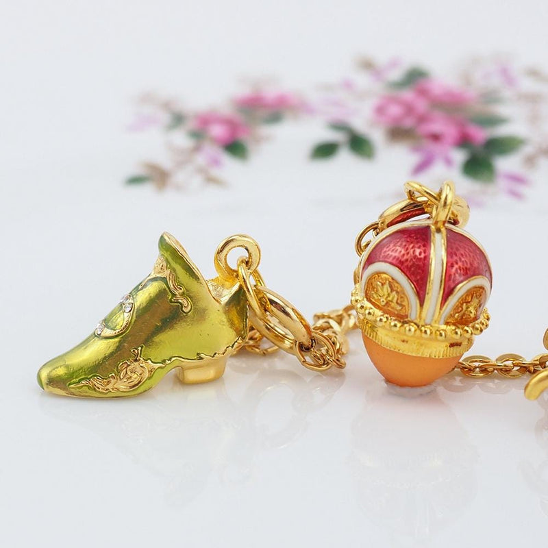 Joan Rivers Charms, Joan Rivers Egg, Sedan Chair Charm, Shoe Charm, Charm Extension, Set of 3, Egg Necklace, Egg Charm, Enamel Egg