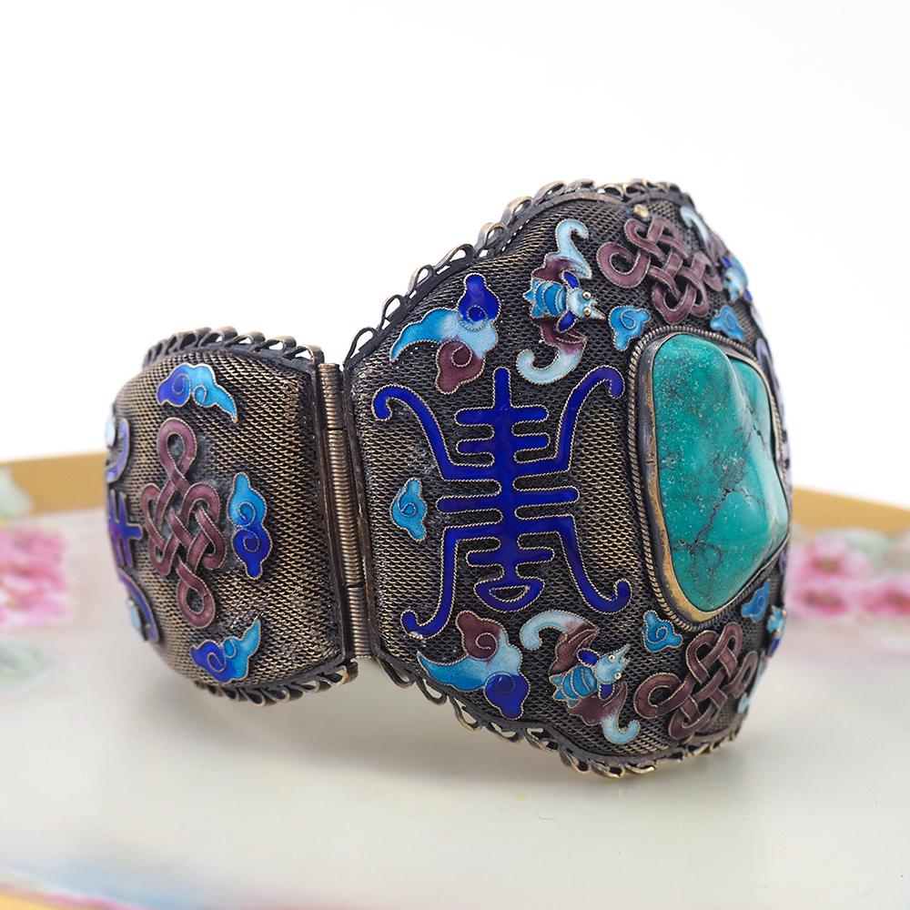 Wide Chinese Export Filigree Turquoise Bracelet - Bats – Vintage