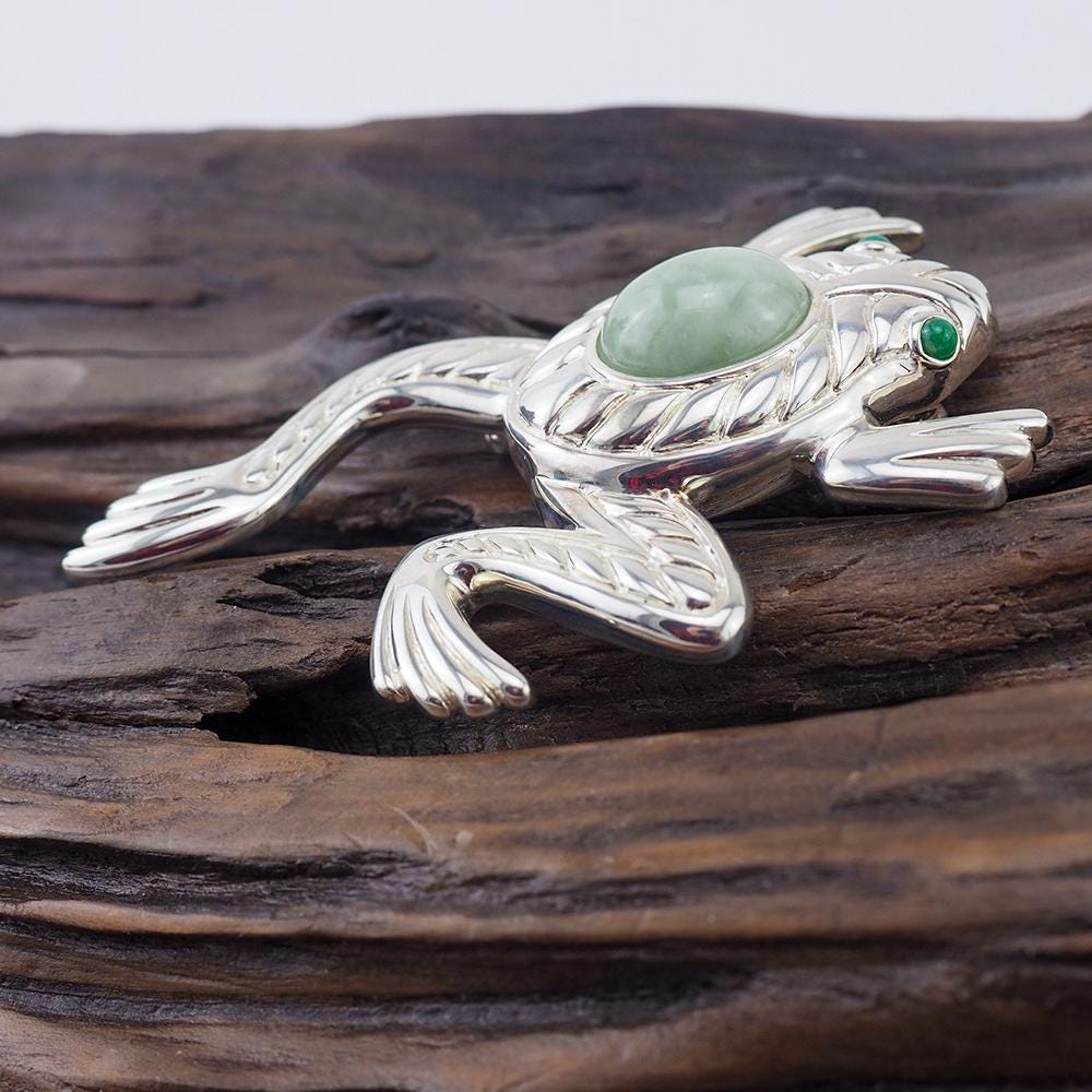 Judith Ripka Silver Jade Frog Brooch – Vintage Jewelry Girl