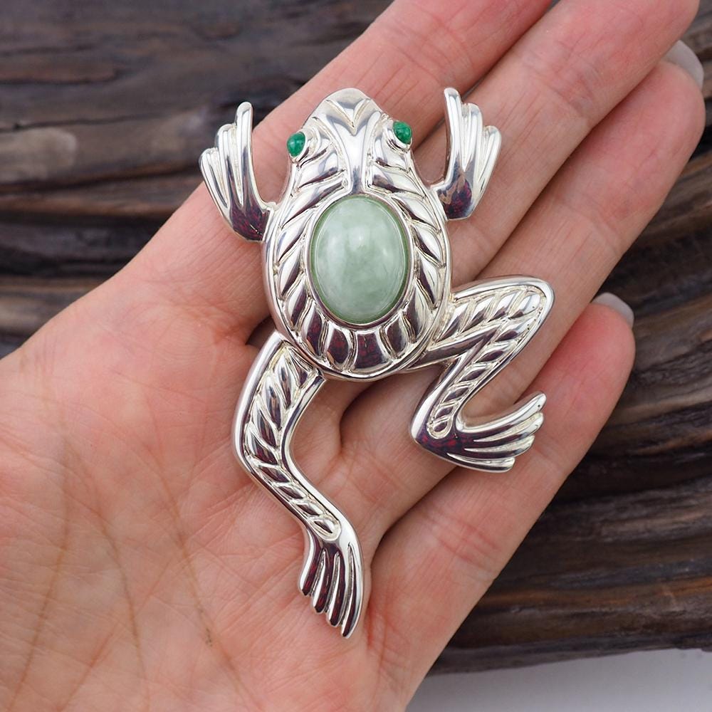 Judith Ripka Silver Jade Frog Brooch – Vintage Jewelry Girl